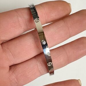 Love Screwdriver Platinum Silver Thin Version Bangle Bracelet with Stones